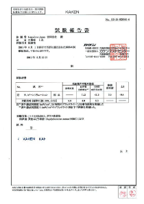 カケンテストセンターによる抗菌性の試験報告書